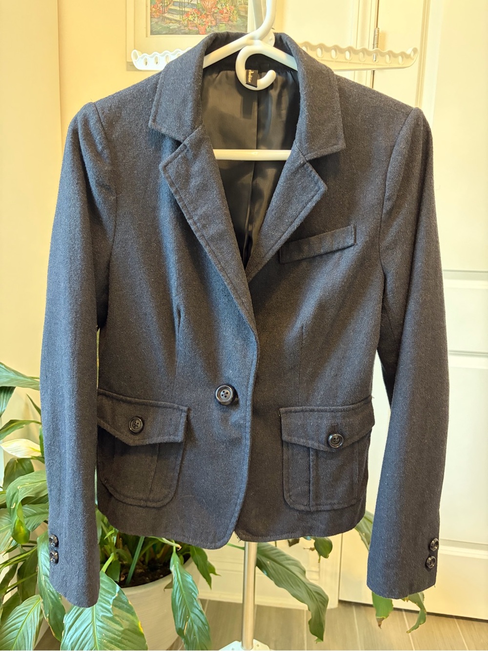 Classic Women's Blue Wool-Blend Blazer Jacket